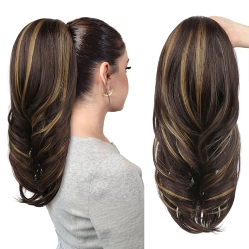 SEIKEA Versatile Drawstring Ponytail Extension - Chocolate Brown/Blonde - 18 Inch