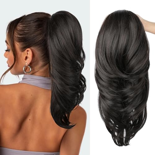 SEIKEA Versatile Drawstring Ponytail Extension - Black Brown - 18 Inch