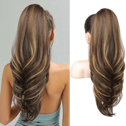 SEIKEA Versatile Drawstring Ponytail Extension - Chocolate Brown Highlights - 26 Inch