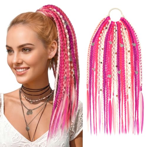 SEIKEA Boho Braided Ponytail Extension 16 Inch - Neon Pink Festival Blend
