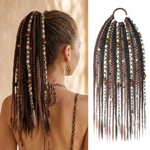 SEIKEA Boho Braided Ponytail Extension 16 Inch - Espresso & Honey Highlights