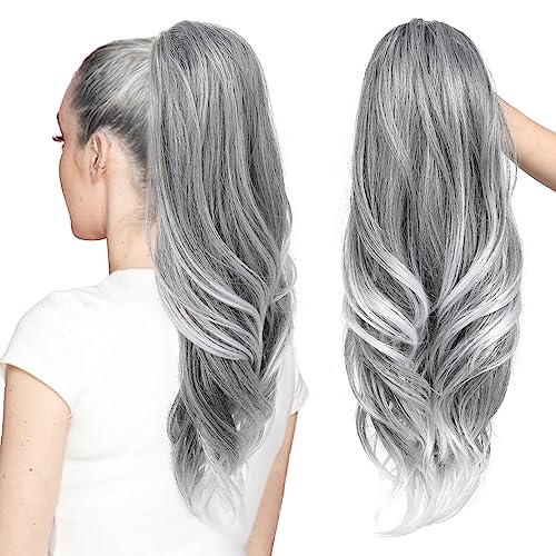 SEIKEA Versatile Drawstring Ponytail Extension - Silver Grey to White - 26 Inch