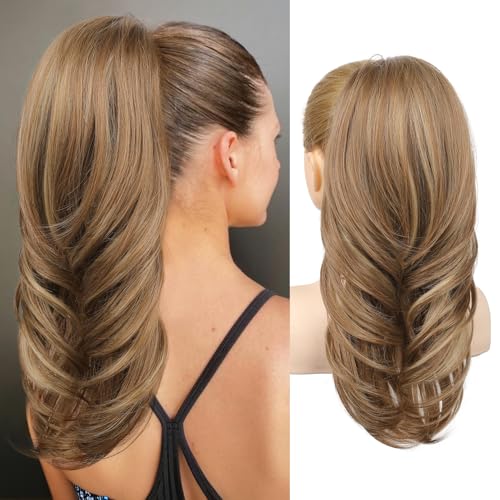 SEIKEA Versatile Drawstring Ponytail Extension - Light Brown/Blonde Highlights - 18 Inch