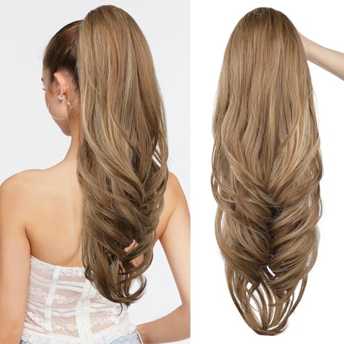 SEIKEA Versatile Drawstring Ponytail Extension - Light Brown/Blonde Highlights - 26 Inch
