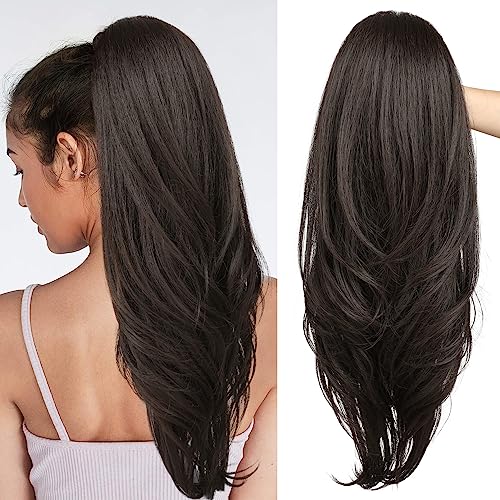 SEIKEA Versatile Drawstring Ponytail Extension - Black Brown - 26 Inch