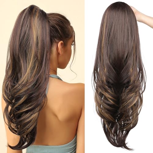 SEIKEA Versatile Drawstring Ponytail Extension - Chocolate Brown/Blonde - 26 Inch