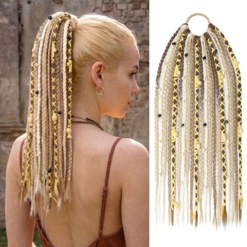 SEIKEA Boho Braided Ponytail Extension 16 Inch - Light Blonde and Brown Mix