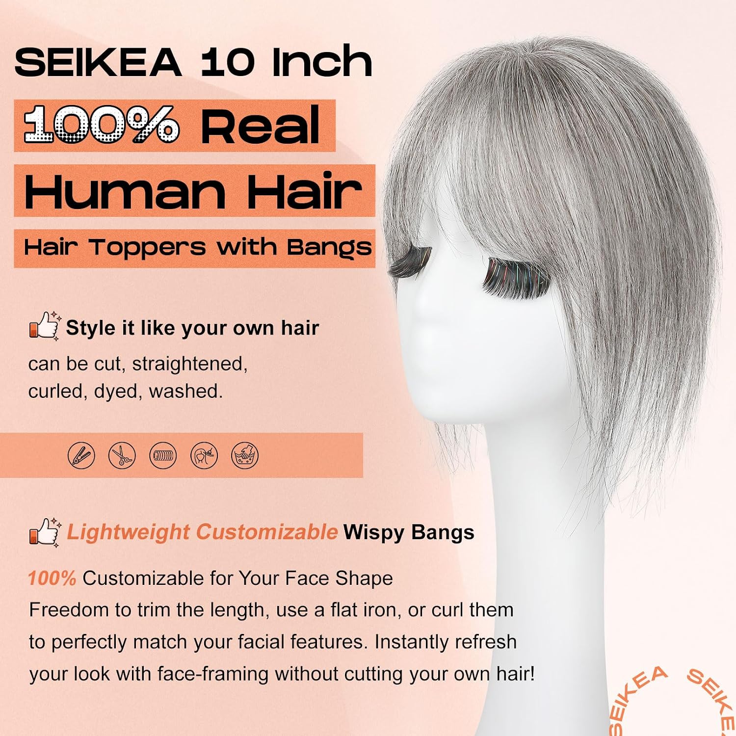 SEIKEA 10-inch hair topper with wispy bangs - detail view 5