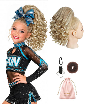 SEIKEA 12-inch curly human hair cheer ponytail - Blonde with Highlights (Strawberry/Warm Blonde Blend) - main view