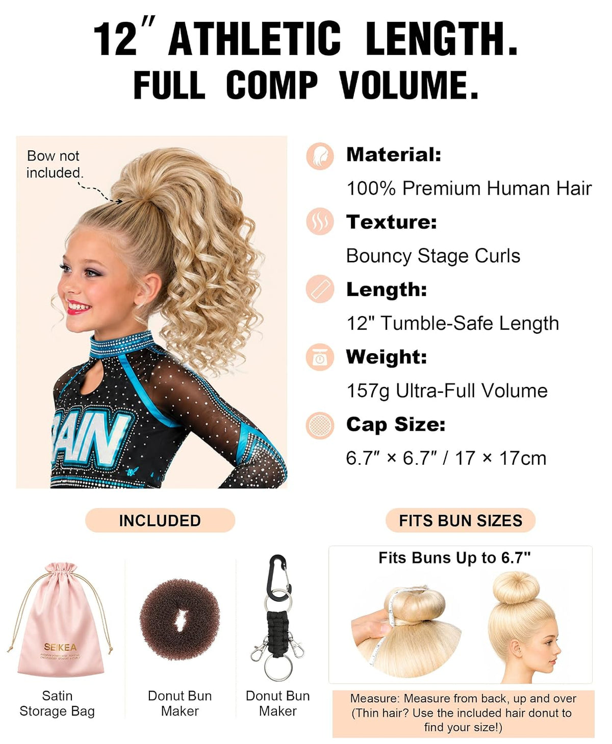 SEIKEA 12-inch curly human hair cheer ponytail - Blonde with Highlights - gallery view 5