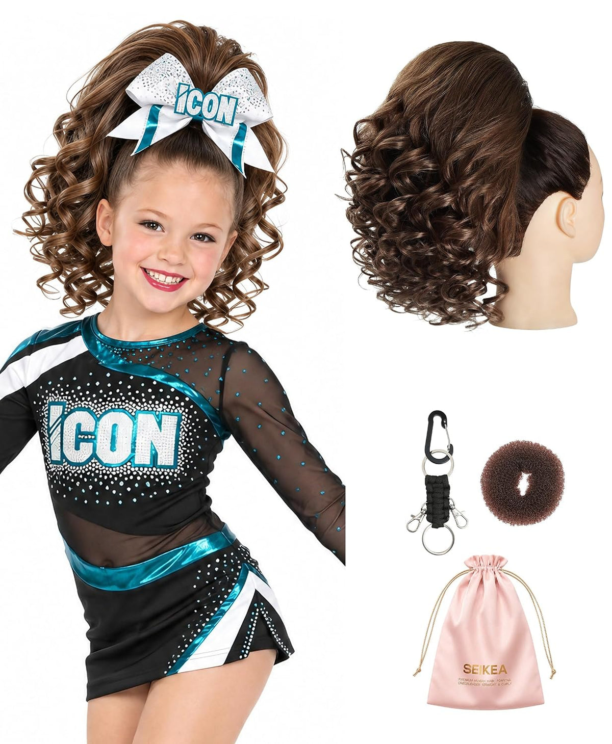 SEIKEA 12-inch curly human hair cheer ponytail - Rich Mocha Brown - main view