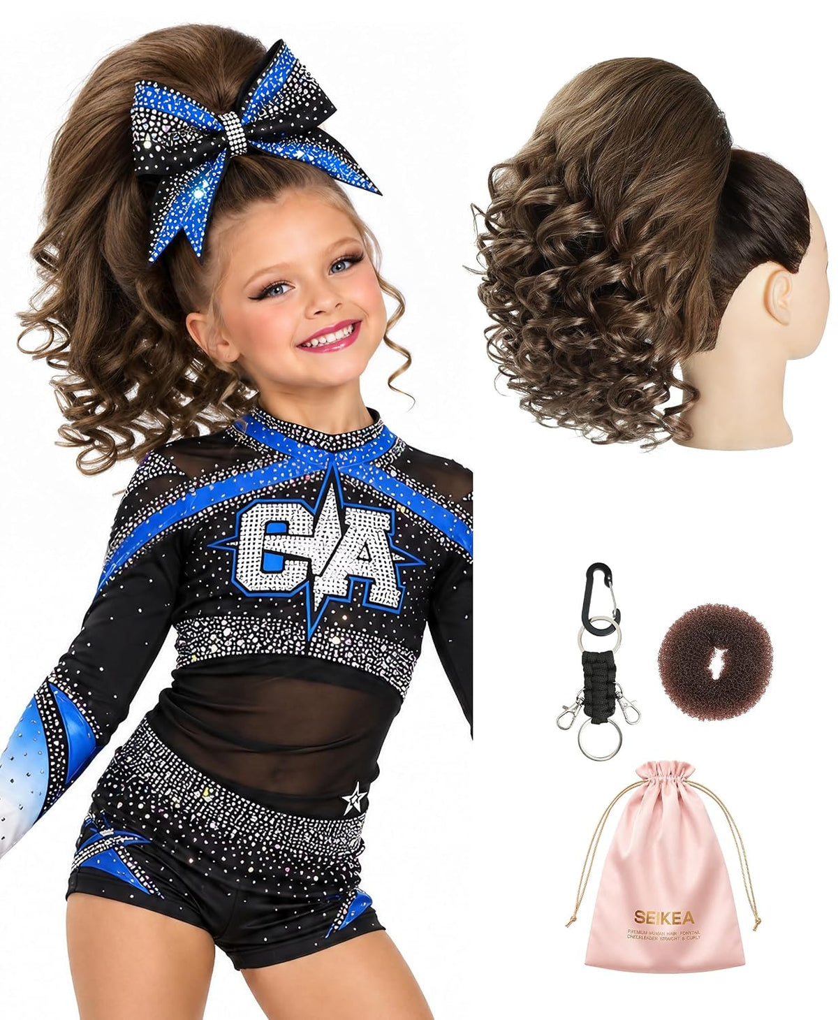SEIKEA 12-inch curly human hair cheer ponytail - Mushroom Brown (Cool-Toned Ash Mix) - main view