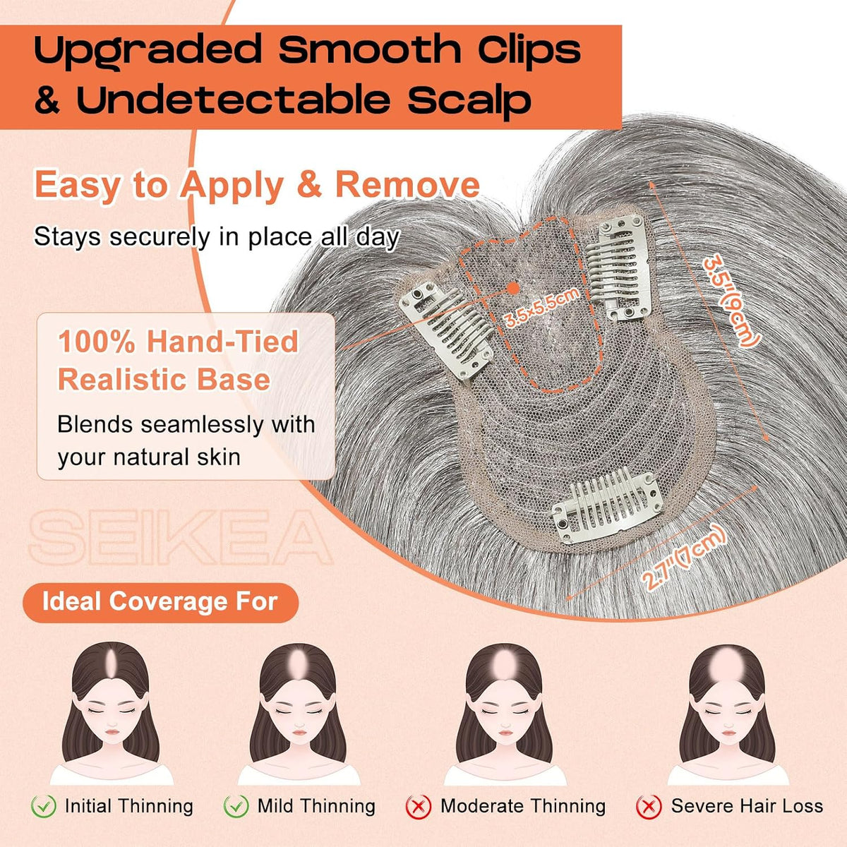 SEIKEA 10-inch hair topper with wispy bangs - detail view 3