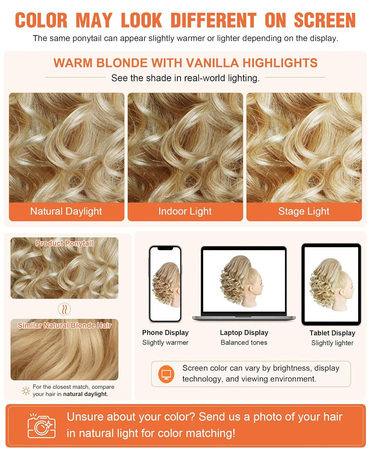 SEIKEA 12-inch curly human hair cheer ponytail - Blonde with Highlights - gallery view 8