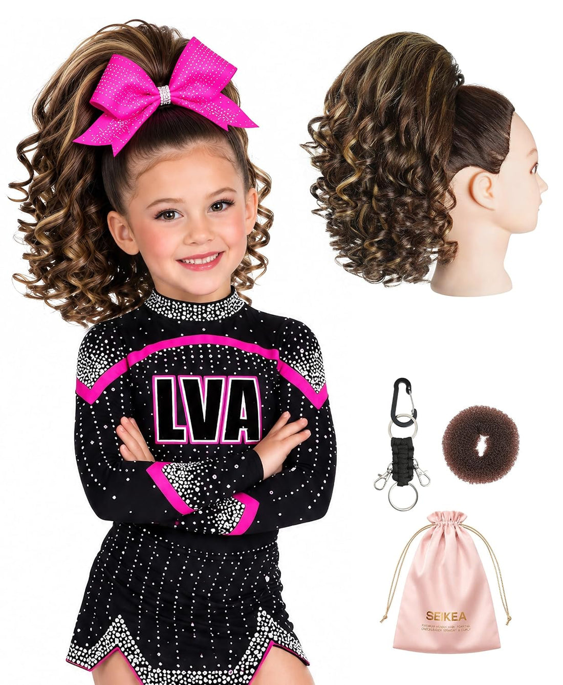 SEIKEA 12-inch curly human hair cheer ponytail - Blonde with Highlights (Strawberry/Warm Blonde Blend) - main view