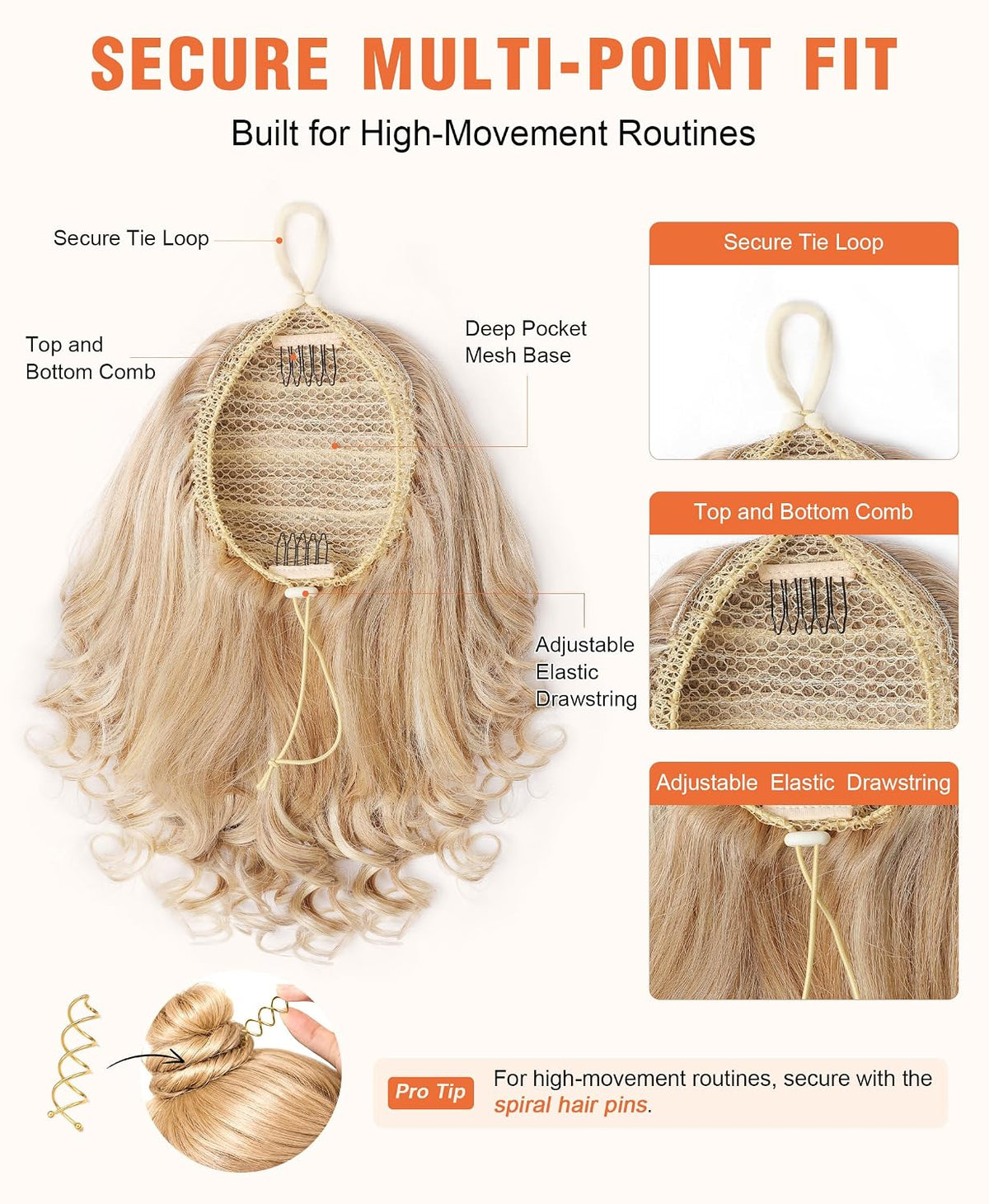 SEIKEA 12-inch curly human hair cheer ponytail - Blonde with Highlights - gallery view 4