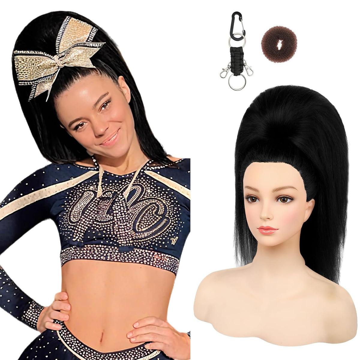 SEIKEA 18-inch super protein fiber straight cheer ponytail — Natural Black
