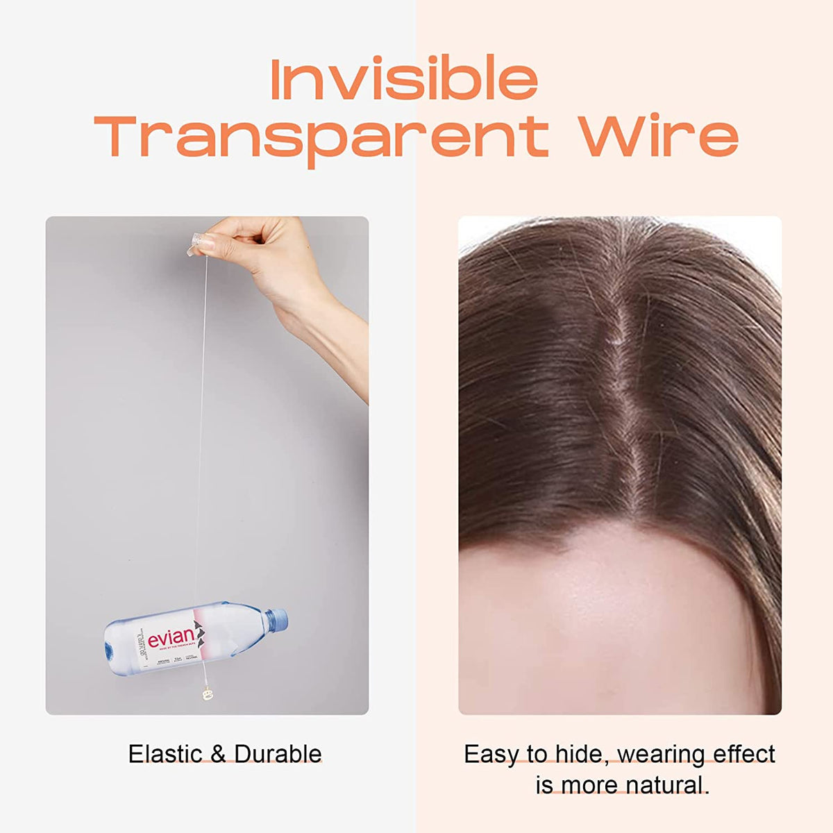 SEIKEA Invisible Wire Hair Extensions with 2 Removable Clips Adjustable Transparent Secret Headband Long Wavy Curly Synthetic Hairpiece for Women 20 Inch 130 Gram Dark Blonde