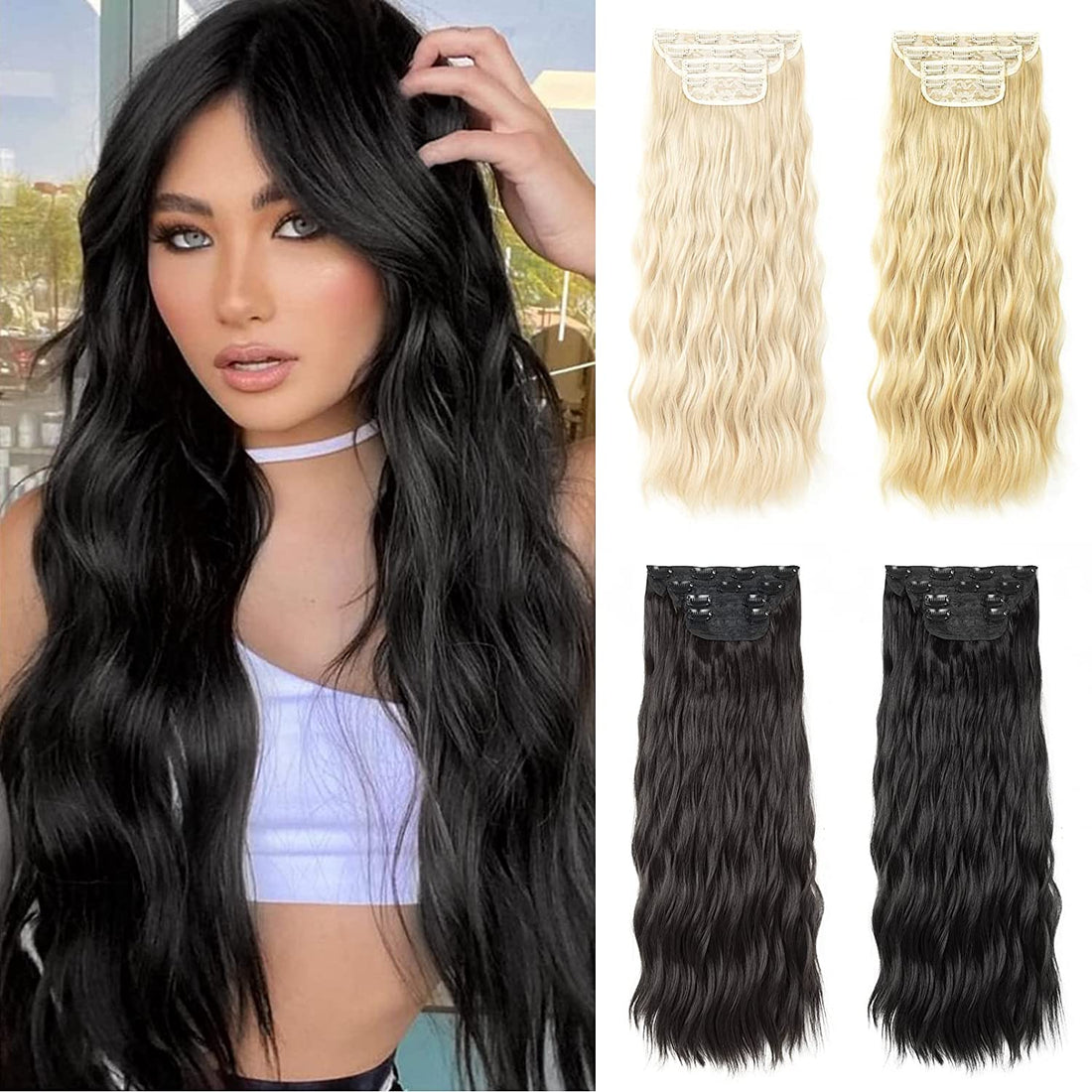 SEIKEA 24" 4PCS Set Clip in Hair Extensions