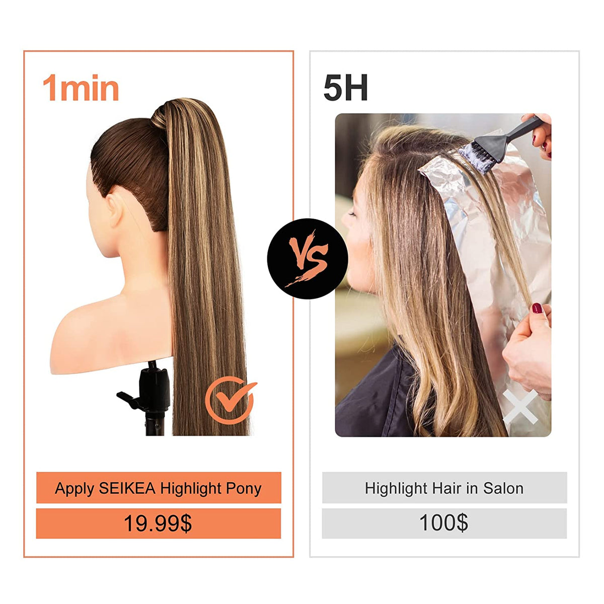 SEIKEA Ponytail Extensions Highlight Straight Pony Tail Additional Sides 3 Clips in Ponytail Hair Extensions Wrap Synthetic Hairpiece 24 Inch 140G (Butter Blonde Mix)