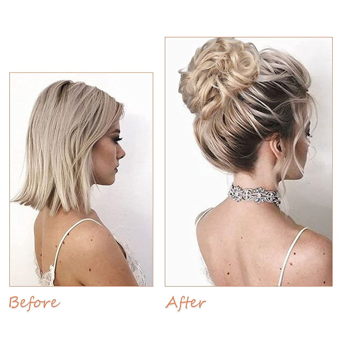 SEIKEA Messy Bun Hair Piece Tousled Thick Updo Hair Scrunchies Hair Extensions Curly Wavy Ponytail Hairpieces with Elastic Rubber Band Hair Accessories 2PCS - Golden Brown with Blonde Highlights