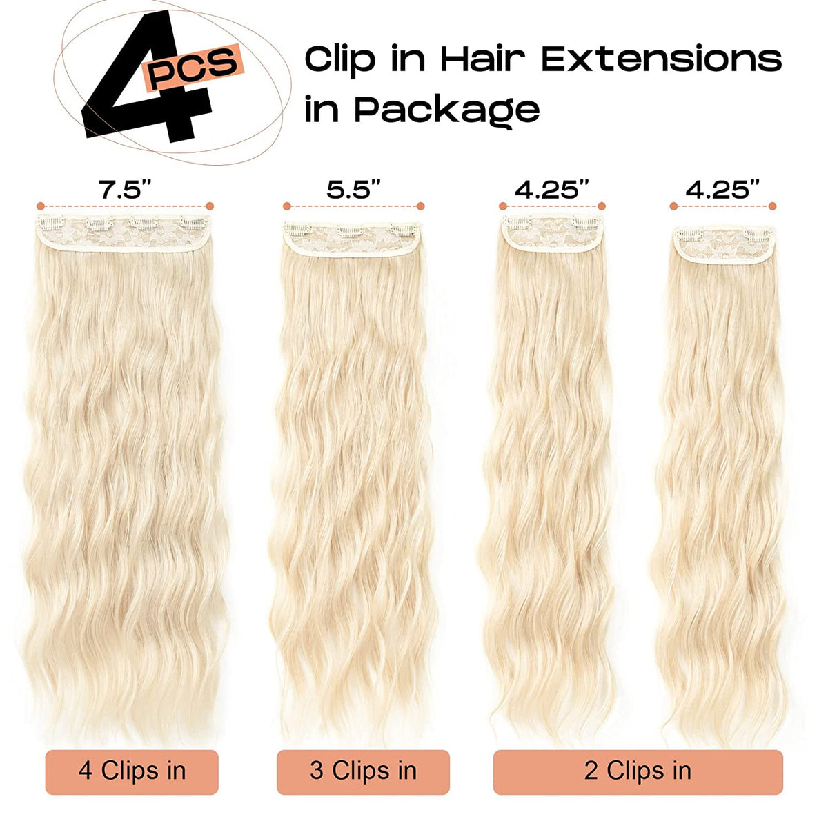 SEIKEA 24" 4PCS Set Clip in Hair Extensions