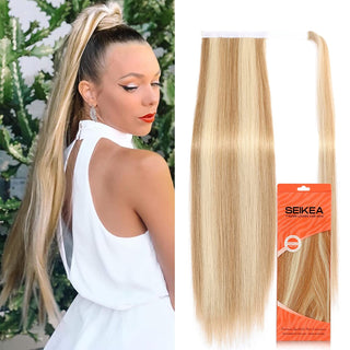 SEIKEA Ponytail Extensions Highlight Straight Pony Tail Additional Sides 3 Clips in Ponytail Hair Extensions Wrap Synthetic Hairpiece 24 Inch 140G