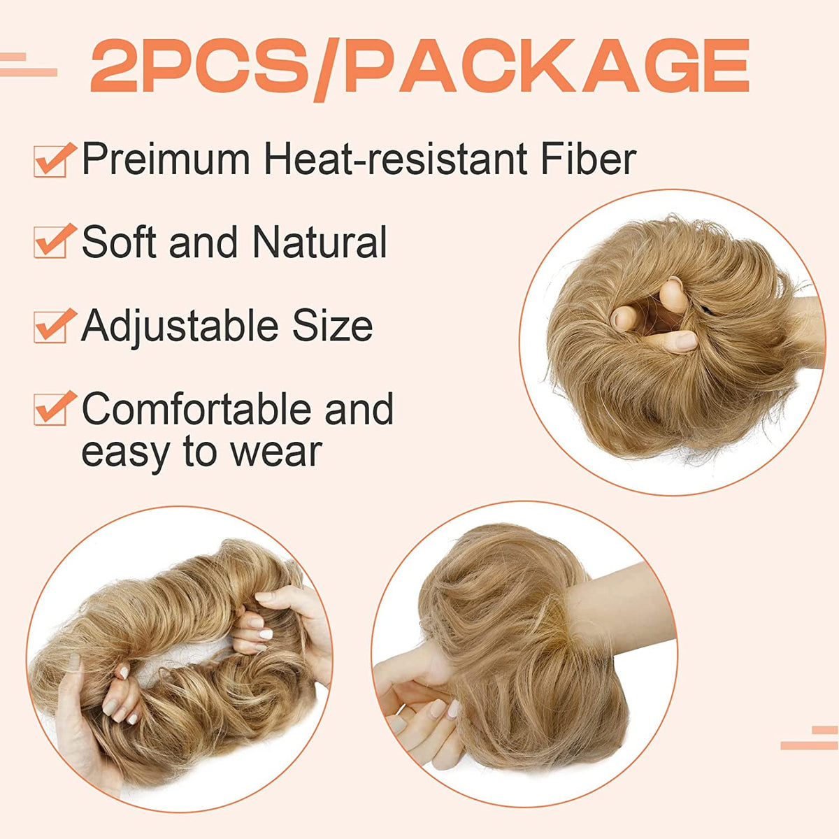 SEIKEA 2PCS Messy Bun Hair Piece Long Thick Wavy Curly Scrunchies Updo Synthetic Ponytail Hair Extensions Hairpieces for Women Girl