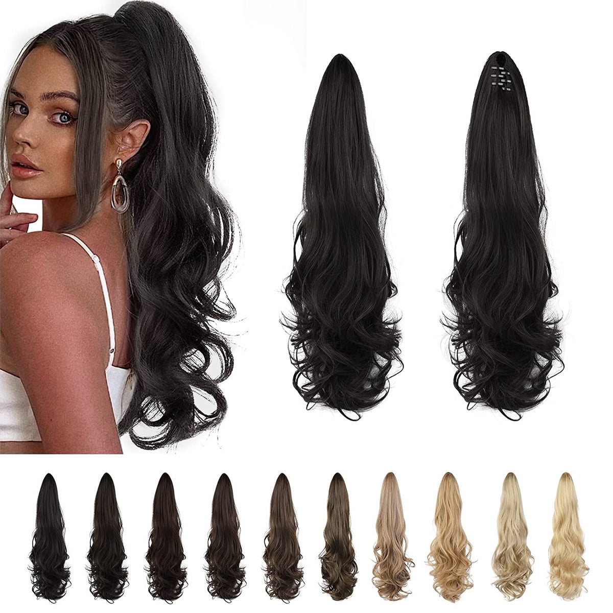 SEIKEA Ponytail Extension Claw Long Curly Wavy Pony Tail Natural Soft Clip in Hair Extension Synthetic Hairpiece for Women