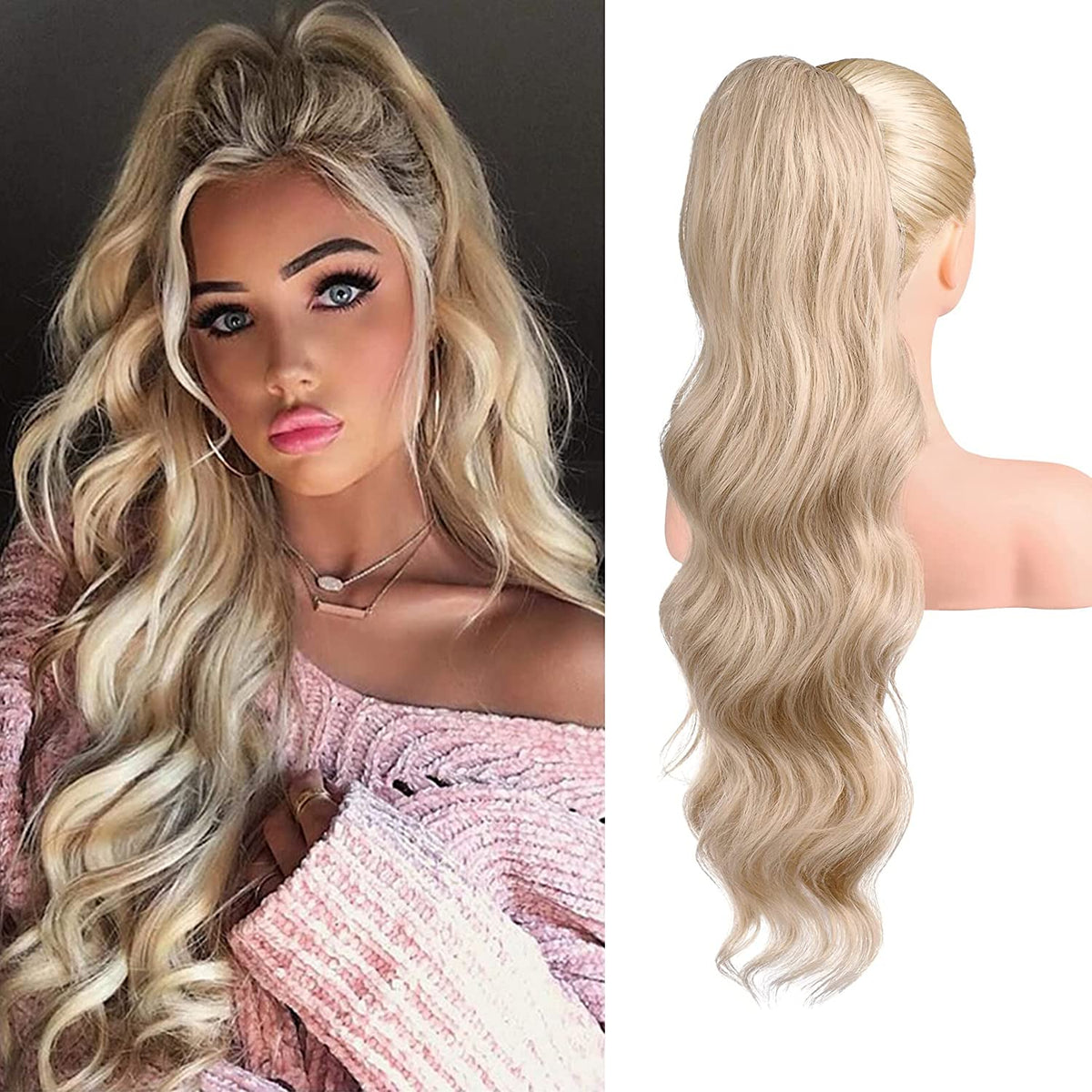 SEIKEA 24" Ponytail Extension Drawstring Long Wavy Pony Tail for Black Women