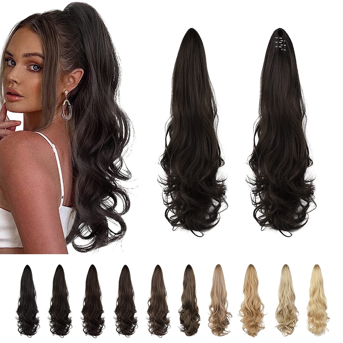 SEIKEA Ponytail Extension Claw Long Curly Wavy Pony Tail Natural Soft Clip in Hair Extension Synthetic Hairpiece for Women