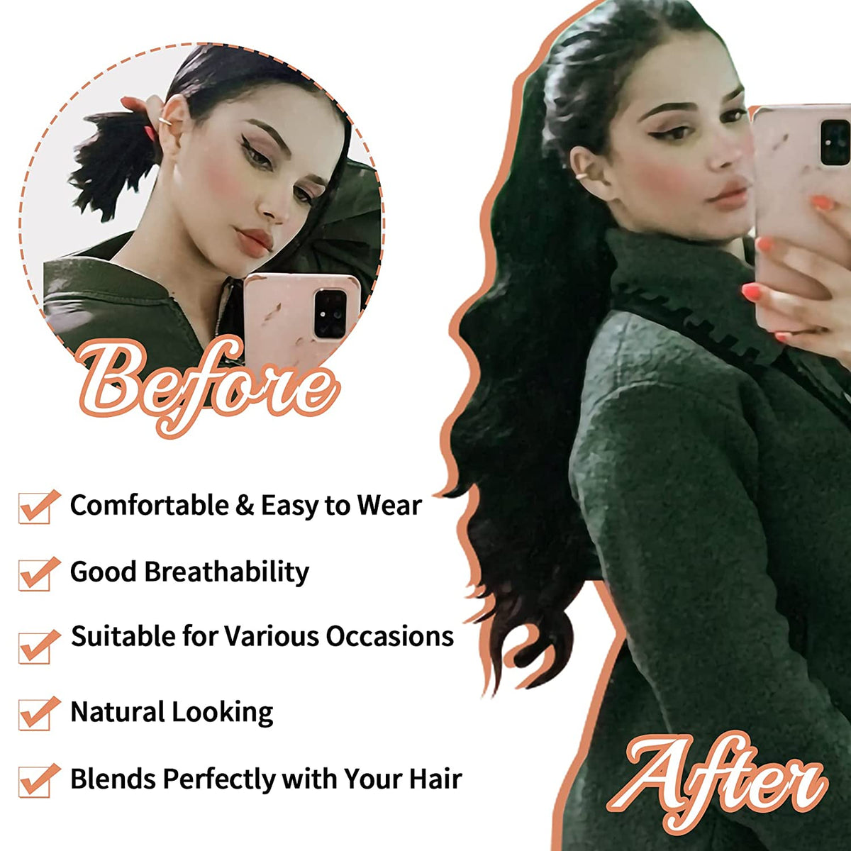 SEIKEA 24" Ponytail Extension Drawstring Long Wavy Pony Tail for Black Women