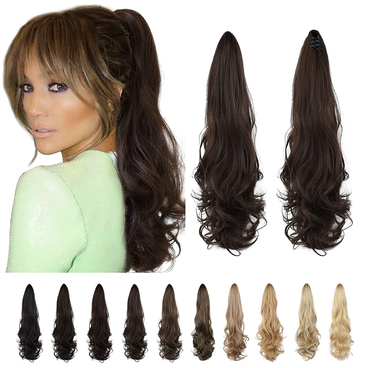 SEIKEA Ponytail Extension Claw Long Curly Wavy Pony Tail Natural Soft Clip in Hair Extension Synthetic Hairpiece for Women
