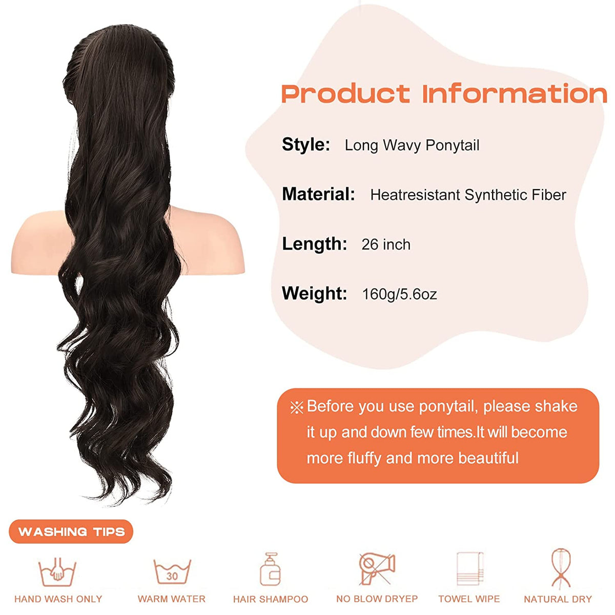 SEIKEA 2 Pack Long Drawstring Ponytail Black Clip in Ponytail Extension Natural Soft Synthetic Heat Resistant Hairpiece for Women
