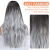 SEIKEA 28" Long Wavy Silver Grey Ombre Wig for White Women Natural Realistic Lace Part Middle Part Wigs Synthetic Heat Resistant Fiber Wig for Daily Use Party