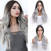 SEIKEA 28" Long Wavy Silver Grey Ombre Wig for White Women Natural Realistic Lace Part Middle Part Wigs Synthetic Heat Resistant Fiber Wig for Daily Use Party