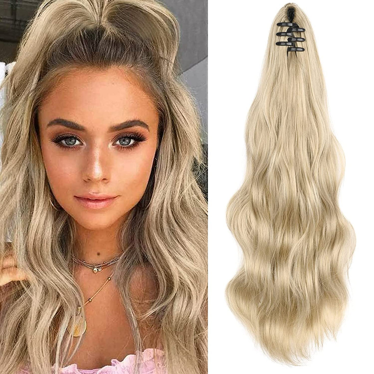 SEIKEA Ponytail Extension Claw Clip 16" 24" Long Wavy Curly Hair Extension Jaw Clip Ponytail Hairpiece Synthetic Pony Tail