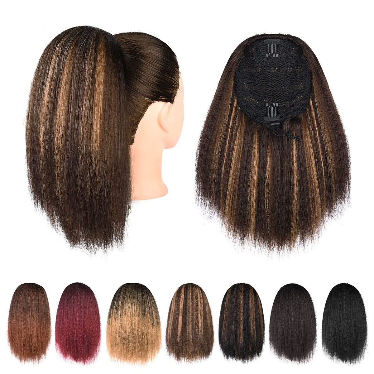 SEIKEA Yaki Drawstring Ponytail for Black Women Short Kinky Straight Ponytail Clip in Hair Extensions Synthetic Hairpiece
