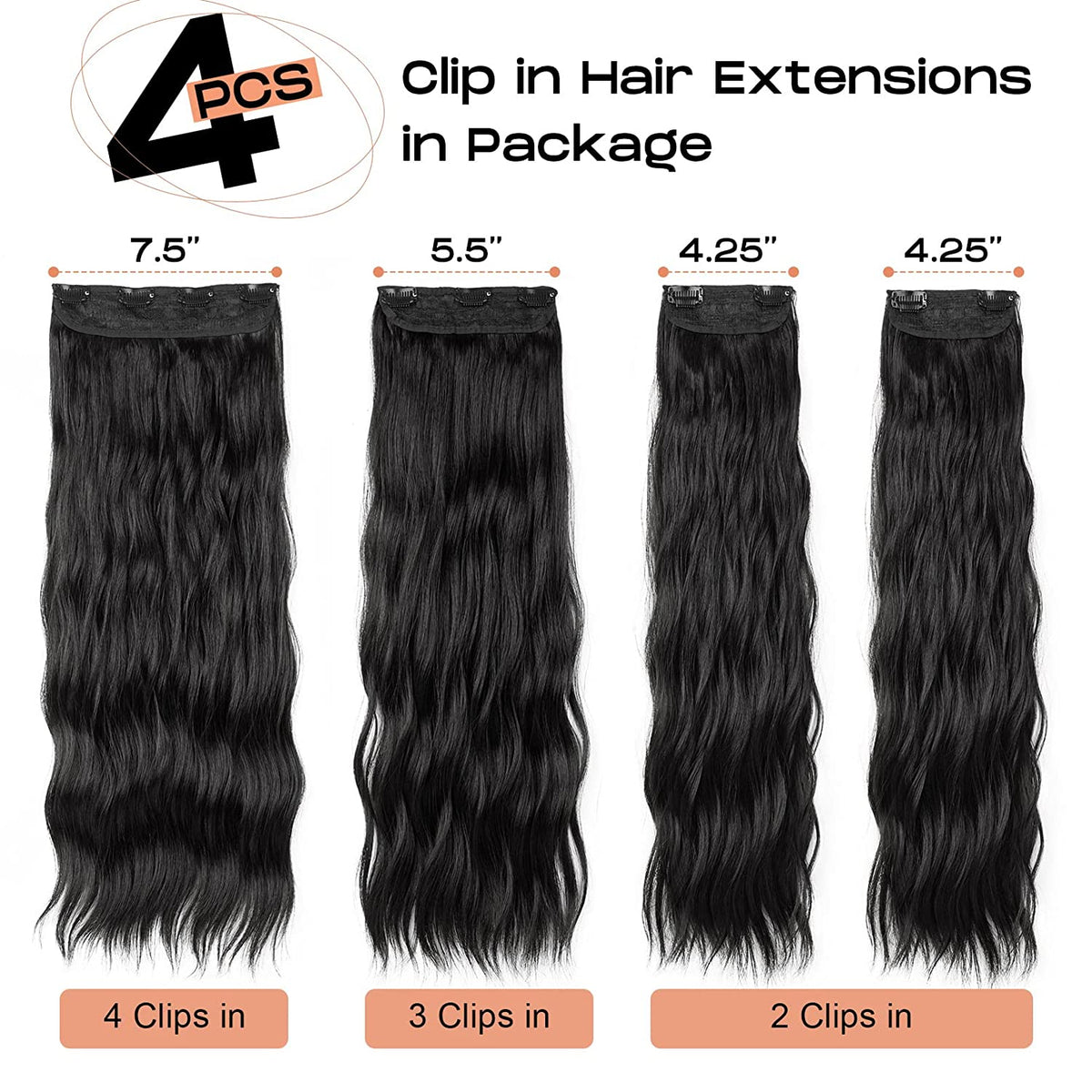 SEIKEA 24" 4PCS Set Clip in Hair Extensions