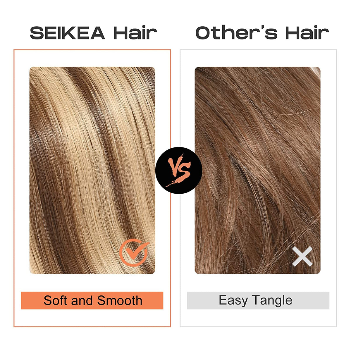 SEIKEA Ponytail Extensions Highlight Straight Pony Tail Additional Sides 3 Clips in Ponytail Hair Extensions Wrap Synthetic Hairpiece 24 Inch 140G (Deep Brown with Blonde Highlights)