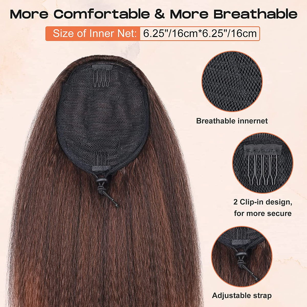 SEIKEA Yaki Drawstring Ponytail for Black Women Short Kinky Straight Ponytail Clip in Hair Extensions Synthetic Hairpiece