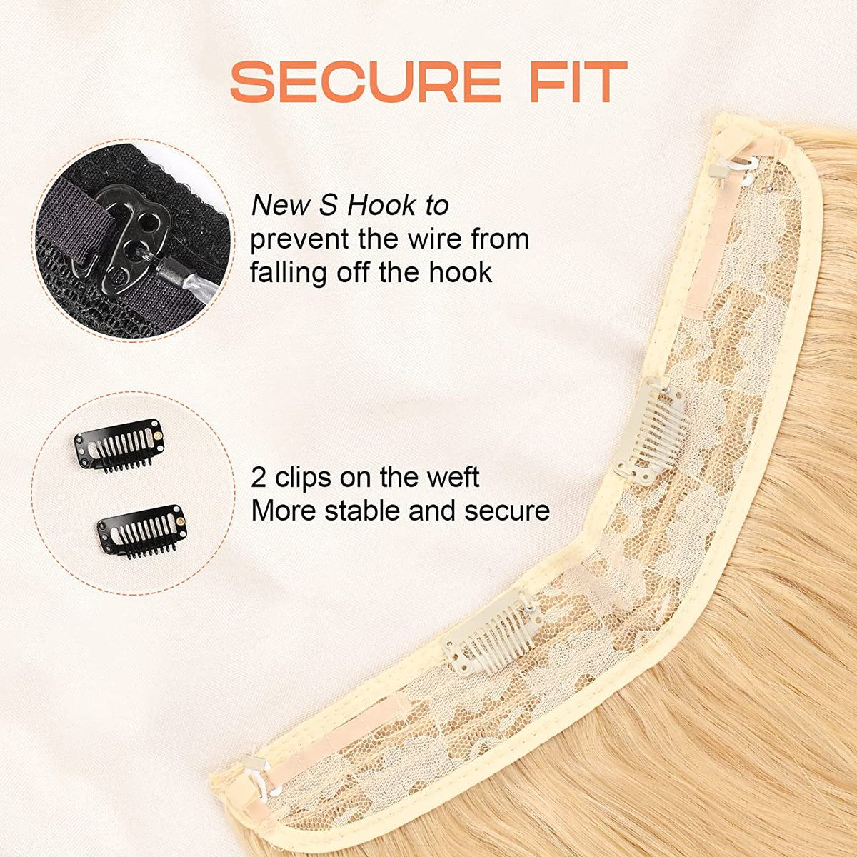 SEIKEA Invisible Wire Hair Extensions with 2 Removable Clips Adjustable Transparent Secret Headband Long Wavy Curly Synthetic Hairpiece for Women 20 Inch 130 Gram Dark Blonde