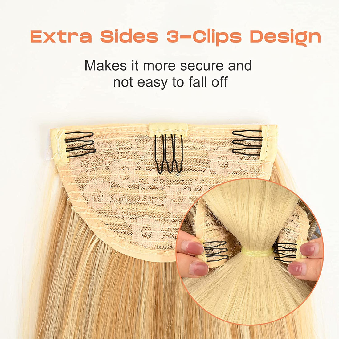 SEIKEA Ponytail Extensions Highlight Straight Pony Tail Additional Sides 3 Clips in Ponytail Hair Extensions Wrap Synthetic Hairpiece 24 Inch 140G (Deep Brown with Blonde Highlights)