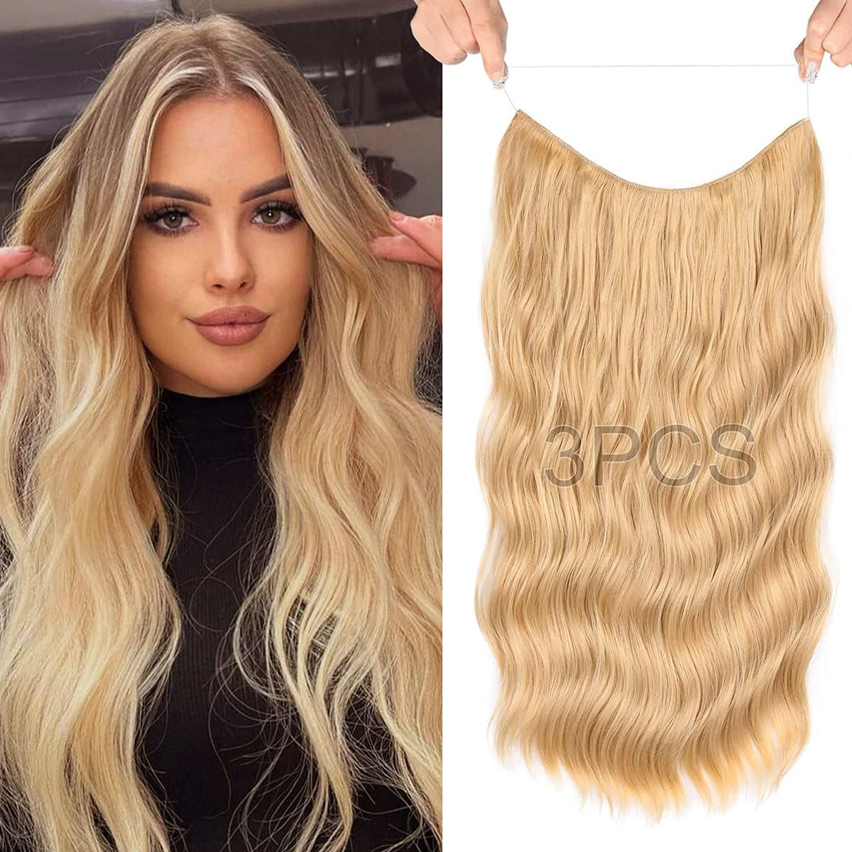 SEIKEA Invisible Wire Hair Extensions 3PCS 20 Inch 220 Gram