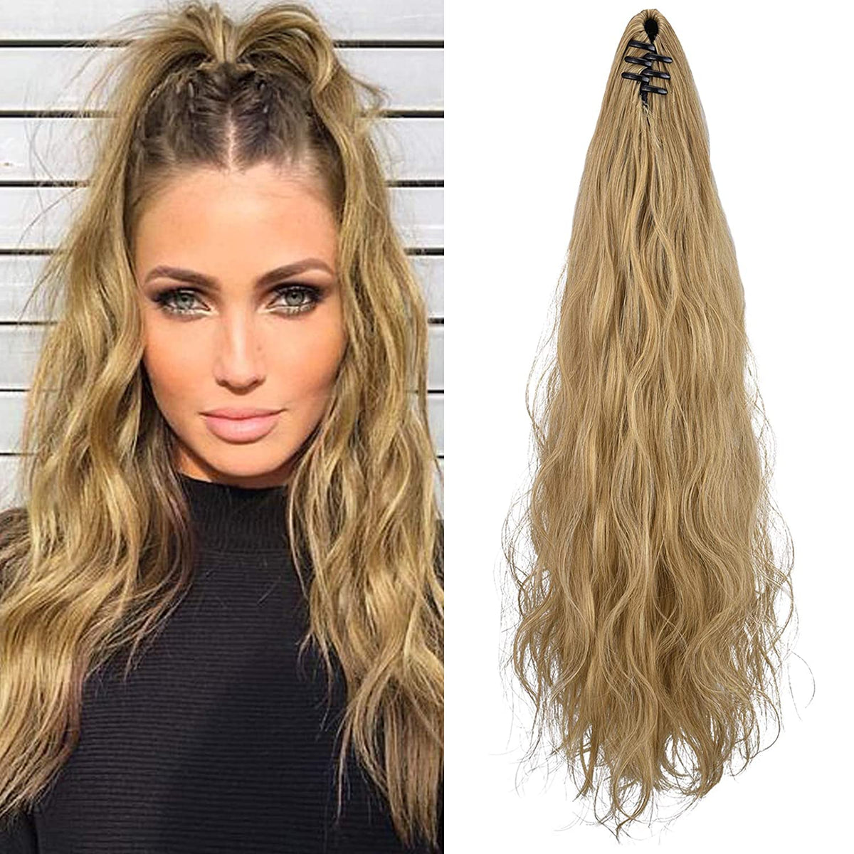 SEIKEA Ponytail Extension Claw Clip 16" 24" Long Wavy Curly Hair Extension Jaw Clip Ponytail Hairpiece Synthetic Pony Tail